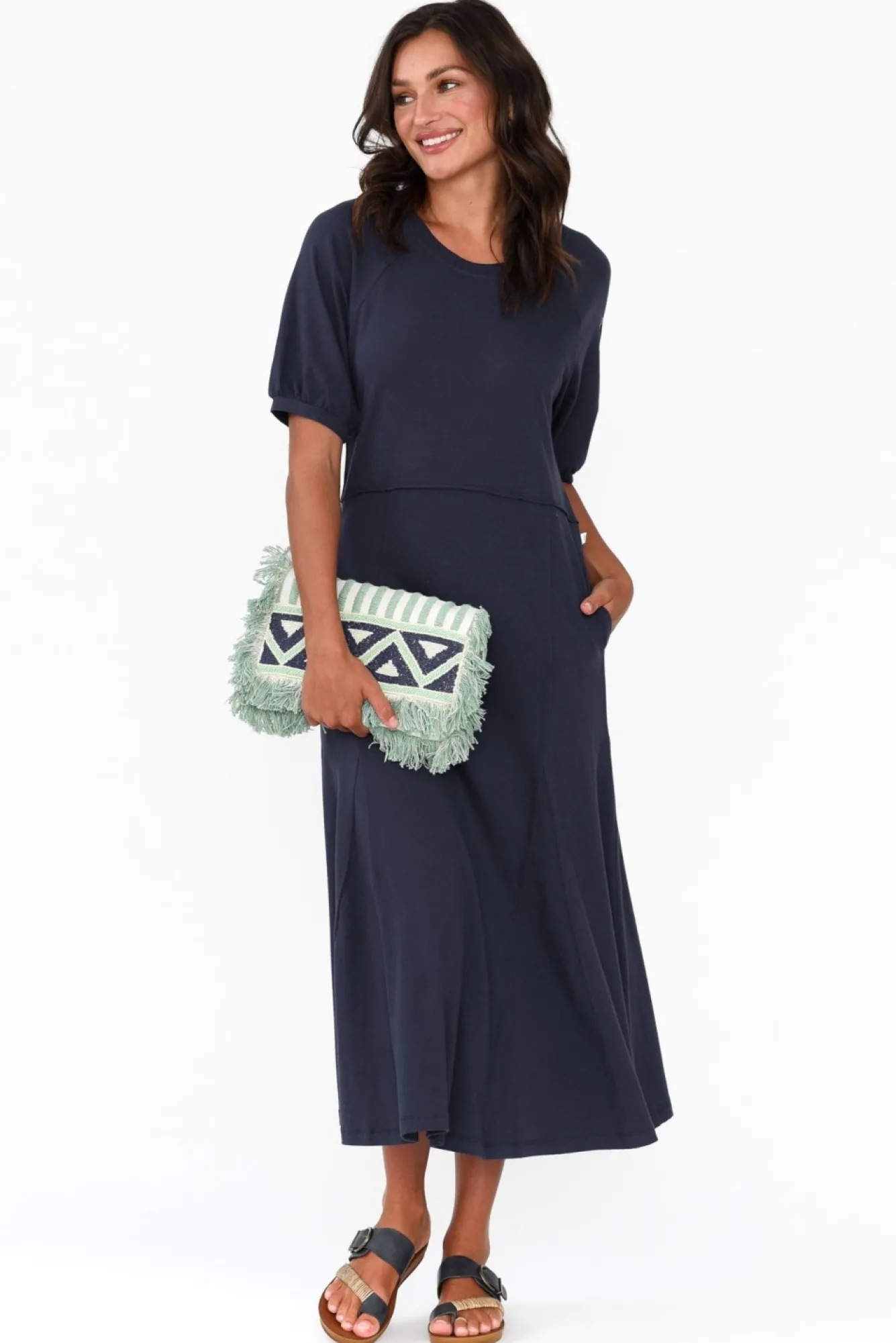 Midi Dresses<One Ten Willow Colorado Navy Cotton Maxi Dress