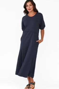 Midi Dresses<One Ten Willow Colorado Navy Cotton Maxi Dress