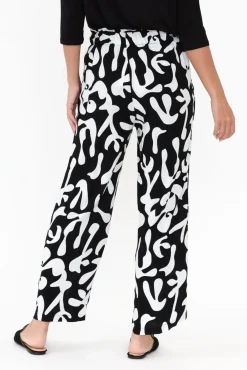 Pants<New U Collection Colton Black Abstract Drawstring Pant