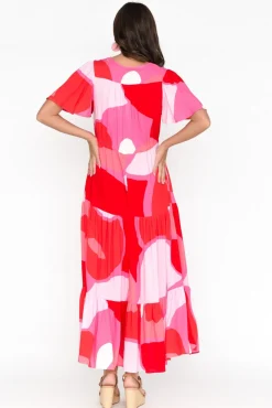 Maxi Dresses<Silver Wishes Cooper Red Abstract Tier Dress