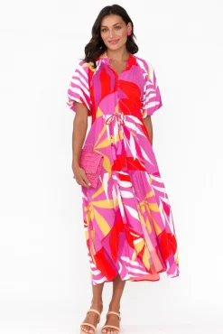 Midi Dresses<Silver Wishes Coraline Pink Tropical Split Dress