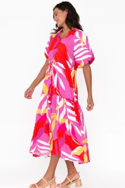 Midi Dresses<Silver Wishes Coraline Pink Tropical Split Dress