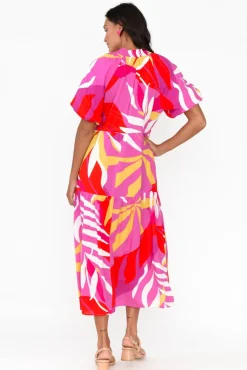 Midi Dresses<Silver Wishes Coraline Pink Tropical Split Dress