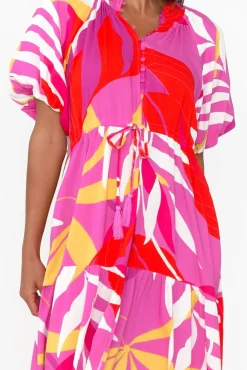 Midi Dresses<Silver Wishes Coraline Pink Tropical Split Dress