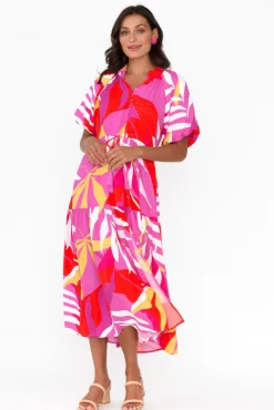 Midi Dresses<Silver Wishes Coraline Pink Tropical Split Dress
