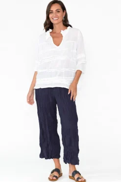Pants<Namastai Costello Navy Crinkle Cotton Pant