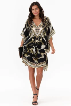 Above Knee Dresses<Fashion Spectrum Cougar Brown Drawstring Silk Kaftan