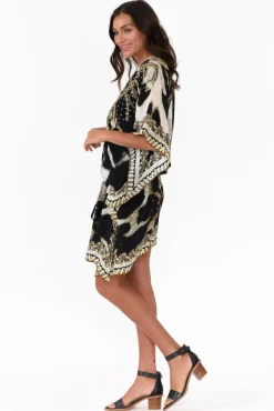 Above Knee Dresses<Fashion Spectrum Cougar Brown Drawstring Silk Kaftan