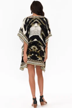 Above Knee Dresses<Fashion Spectrum Cougar Brown Drawstring Silk Kaftan