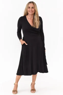 Bamboo Dresses<Bamboo Villa Courtney Black Bamboo Wrap Dress