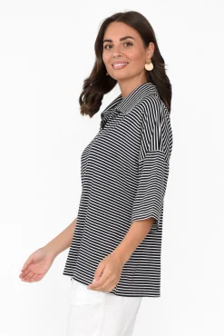 Sleeved Tops<Bamboo Whispers Cressida Navy Stripe Bamboo Top