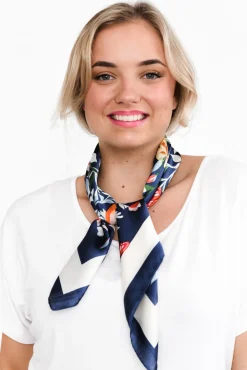 Scarves<Zoda Cresta Navy Satin Floral Square Scarf