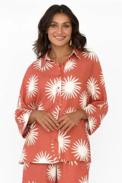 Shirts<Label Of Love Cresta Rust Flower Shirt