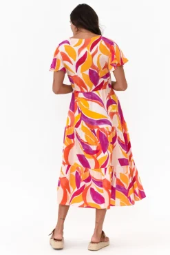 Midi Dresses<Label of Love Dahlia Orange Abstract V Neck Dress
