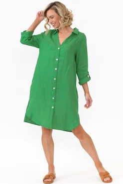 Linen Dresses<Gordon Smith Dakota Green Linen Shirt Dress