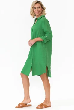Linen Dresses<Gordon Smith Dakota Green Linen Shirt Dress