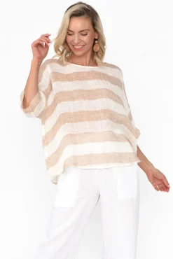 Linen Tops<Imagine Damian Beige Stripe Linen Top