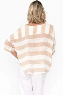 Linen Tops<Imagine Damian Beige Stripe Linen Top