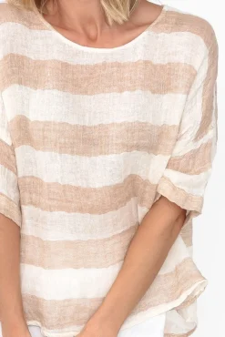 Linen Tops<Imagine Damian Beige Stripe Linen Top