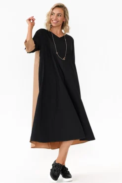 Cotton Dresses<Slate The Label Dancy Black Splice Cotton Dress