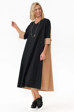 Cotton Dresses<Slate The Label Dancy Black Splice Cotton Dress