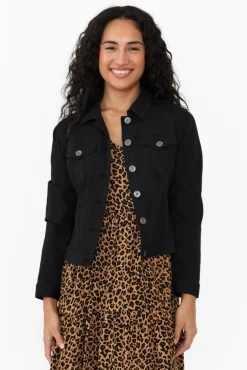 Jackets<Cafe Latte Danielle Black Stretch Jean Jacket