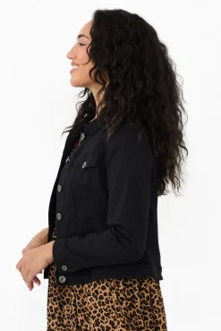 Jackets<Cafe Latte Danielle Black Stretch Jean Jacket