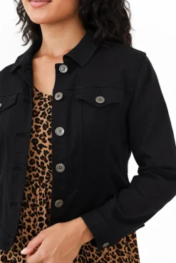 Jackets<Cafe Latte Danielle Black Stretch Jean Jacket