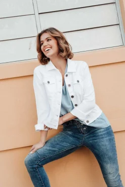 Jackets<Cafe Latte Danielle White Stretch Jean Jacket