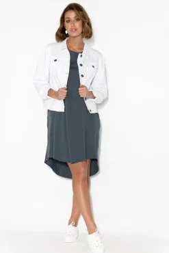 Jackets<Cafe Latte Danielle White Stretch Jean Jacket