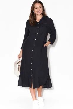 Linen Dresses<La Strada Danika Navy Linen Dress