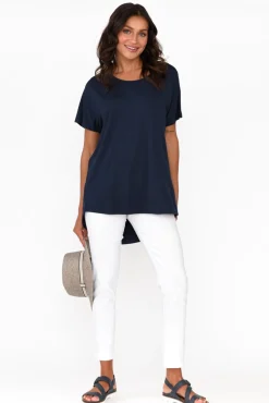Sleeved Tops<Pq Danya Navy Bamboo Top