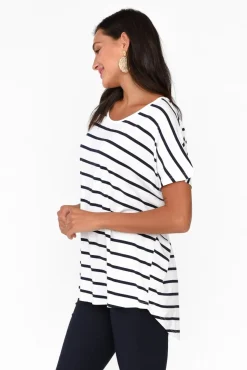 Sleeved Tops<Pq Danya White Stripe Bamboo Top