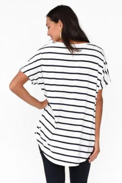Sleeved Tops<Pq Danya White Stripe Bamboo Top