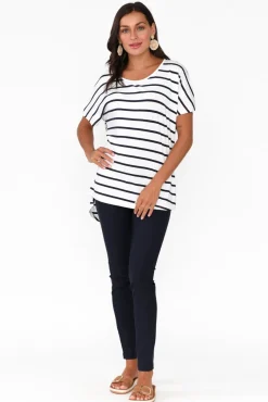 Sleeved Tops<Pq Danya White Stripe Bamboo Top