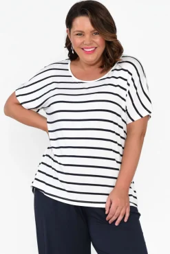 Sleeved Tops<Pq Danya White Stripe Bamboo Top