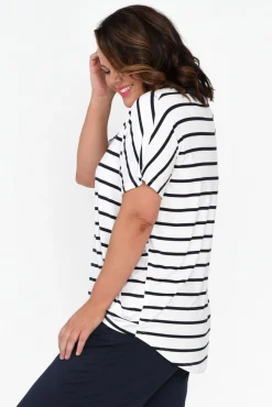 Sleeved Tops<Pq Danya White Stripe Bamboo Top