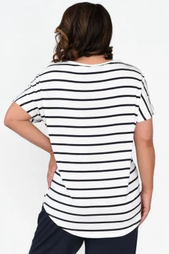 Sleeved Tops<Pq Danya White Stripe Bamboo Top