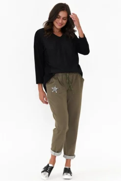 Pants<Cali and Co Darius Khaki Star Cotton Stretch Pant