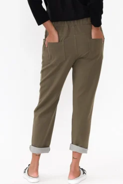 Pants<Cali and Co Darius Khaki Star Cotton Stretch Pant