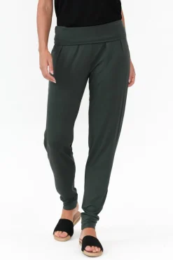 Pants<Bamboo Body Dark Green Bamboo Soft Slouch Pant