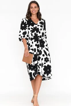 Cotton Dresses<Foil Darla Black Flower Cotton Poplin Dress