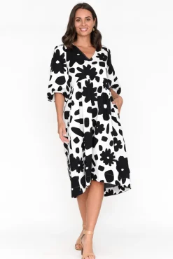 Cotton Dresses<Foil Darla Black Flower Cotton Poplin Dress