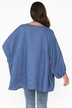 Cotton Tops<Tirelli Darla Blue Gathered Sleeve Linen Top