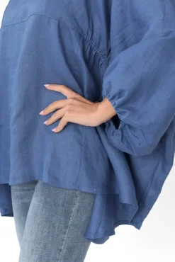 Cotton Tops<Tirelli Darla Blue Gathered Sleeve Linen Top