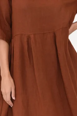 Linen Dresses<Donna Donna Davina Brown Linen Swing Dress