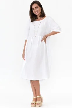 Linen Dresses<Donna Donna Davina White Linen Swing Dress