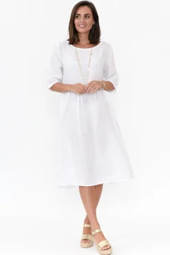 Linen Dresses<Donna Donna Davina White Linen Swing Dress