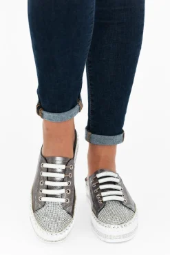 Leather Sneakers<Beaute Fashion Dawson Charcoal Leather Diamante Mule Sneaker