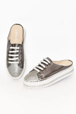 Leather Sneakers<Beaute Fashion Dawson Charcoal Leather Diamante Mule Sneaker